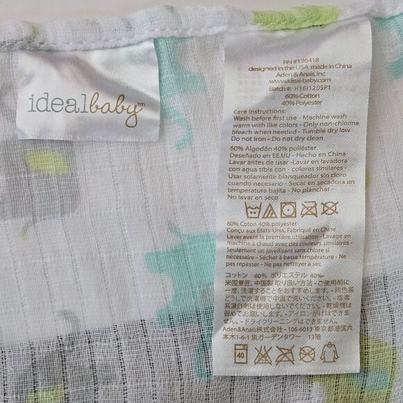 Aden & Anais Ideal Baby Elephant Muslin Cotton Swaddle Blanket Green Gray Blue - Picture 2 of 6